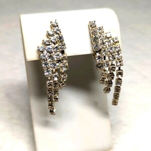 Vintage Clear Rhinestone Asymmetrical Drop Clip Earrings